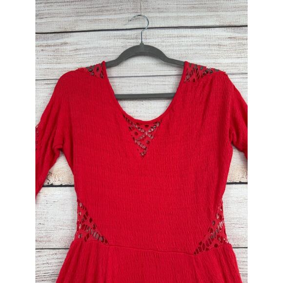 Free People 3/4 Sleeve Lace Cutout Fit & Flare Mini Dress Women's Size Small Red - Picture 3 of 12